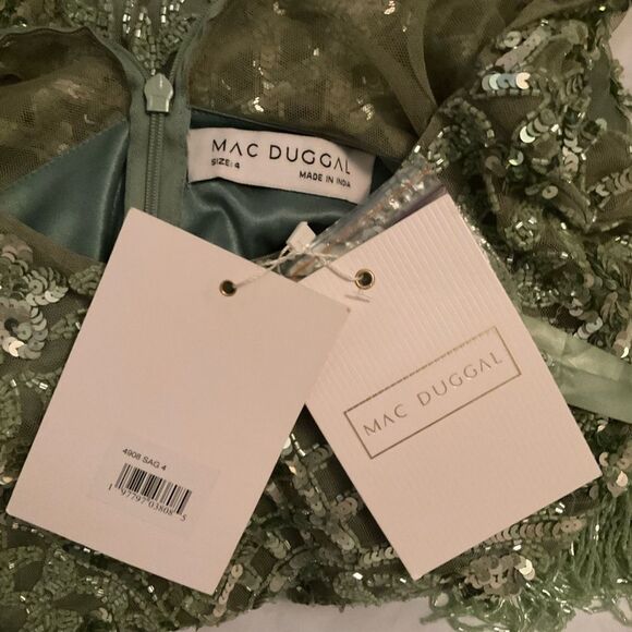 MAC DUGGAL 4908 Green High Neck Sleeveless Beaded Fringe Fitted Gown 8 - Picture 12 of 12